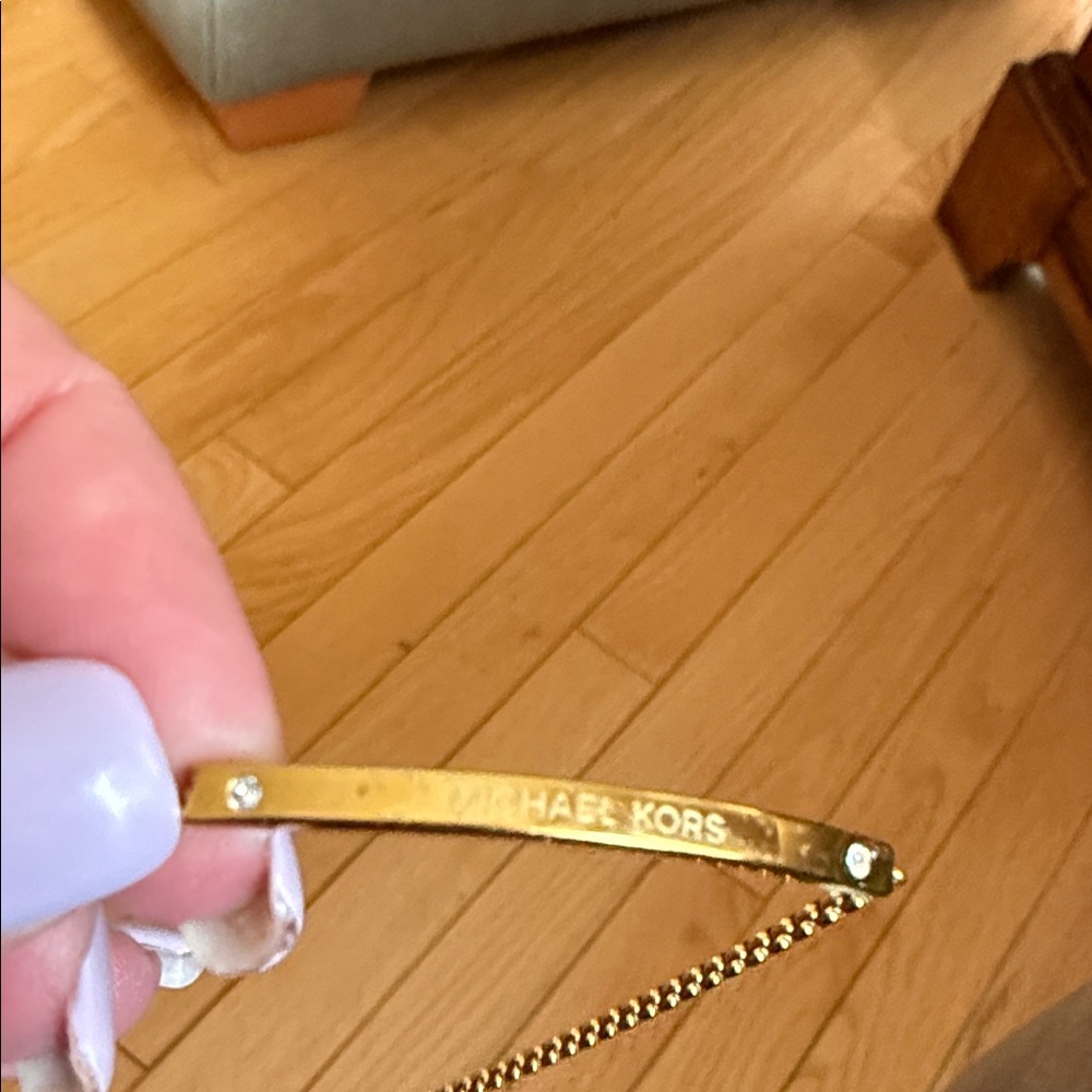 Michael Kors Gold Curved Bar Necklace with Chain